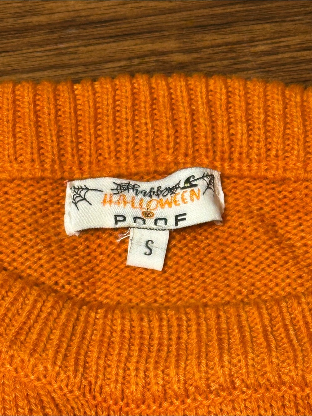 Vintage Poof Halloween Skeleton Orange Knit Pullover Crewneck Sweater Women S - Picture 4 of 5